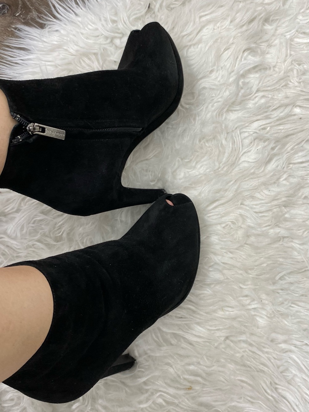 Jil Sander Black Suede Peep-Toe Ankle Booties with Side Zip
